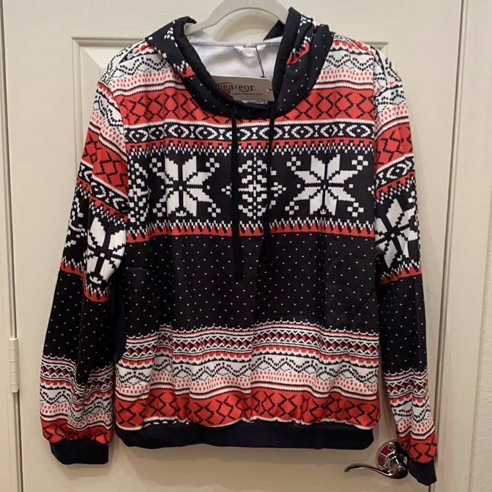 Meaneor Snow Flake JacketRed Black White Hooded  XXL Woman’s Unisex Jacket New